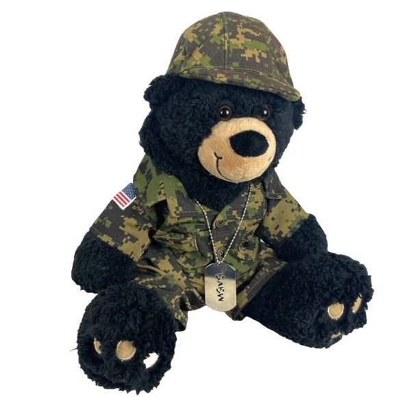 Build A Bear Other - Bear Digital Camo Black Bear Army Dog Tags Camouflage Plush Stuffed Toy  Retired